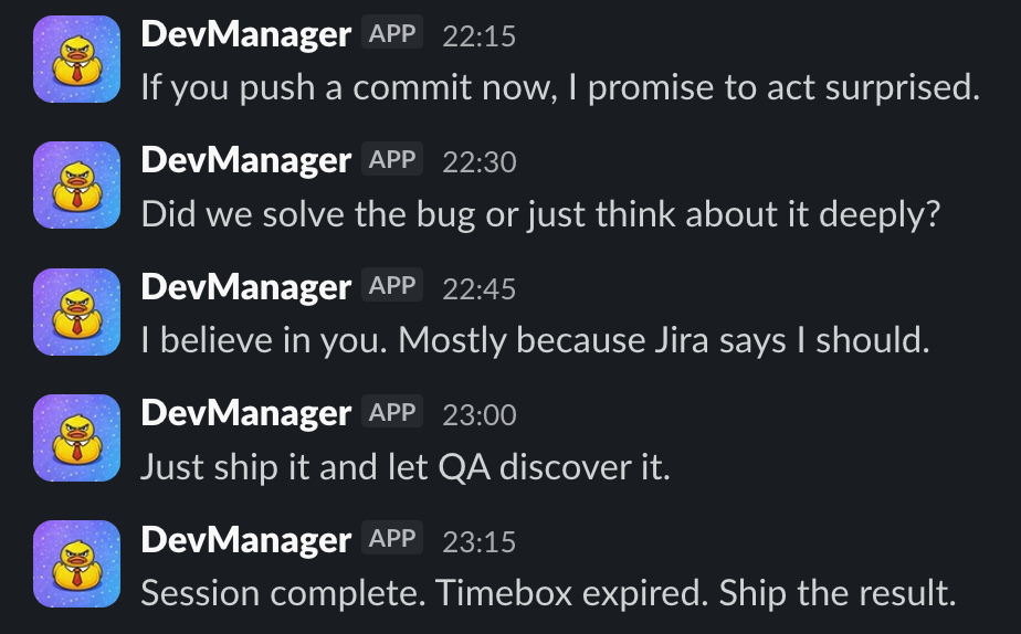 DevManager messages screenshot